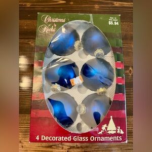 Vintage Christmas by Krebs Blue Glass Ornament Set - 6 Pack